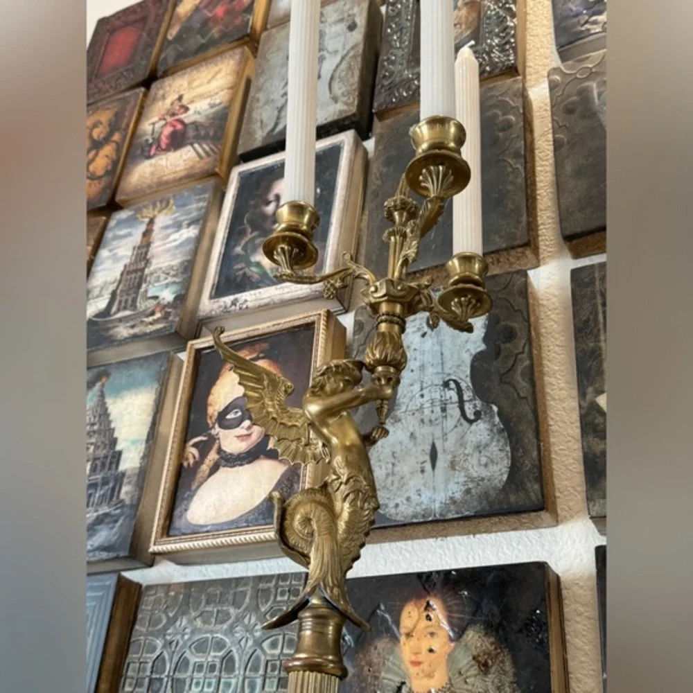 Brass‎ French Empire Style Gilt Candelabra Siren